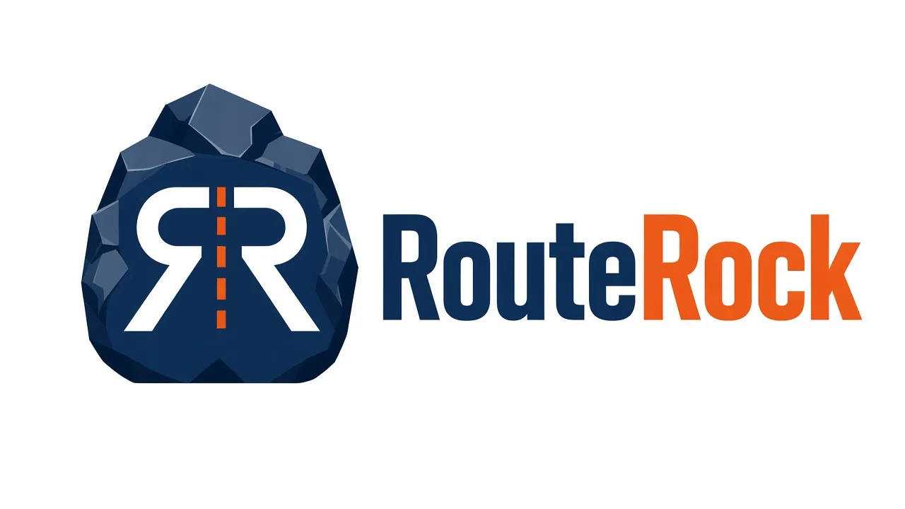 RouteRock main logo, navy stone with the RouteRock wordmark